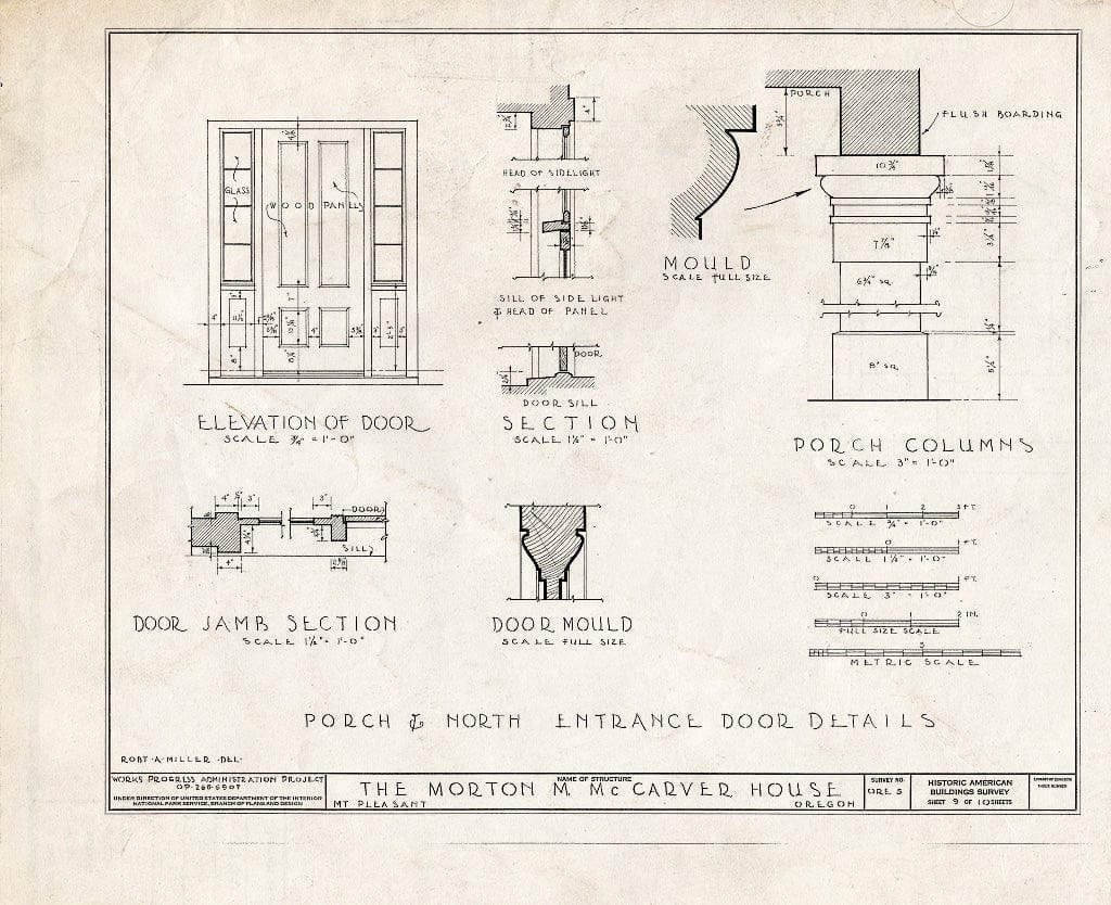 Blueprint HABS ORE,3-MOUPL,3- (Sheet 9 of 10) - Morton McCarver House, Mount Pleasant, Clackamas County, OR