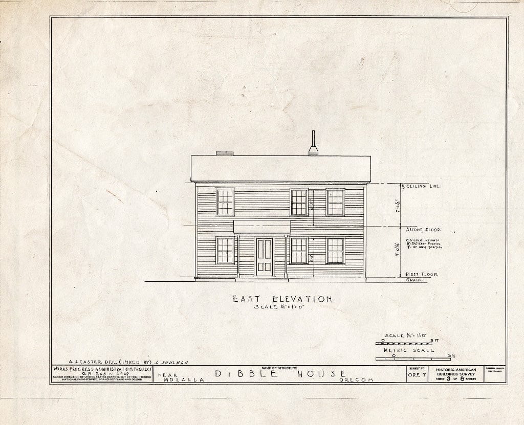 Blueprint HABS ORE,3-Mola.V,2- (Sheet 3 of 8) - Dibble House, Molalla, Clackamas County, OR