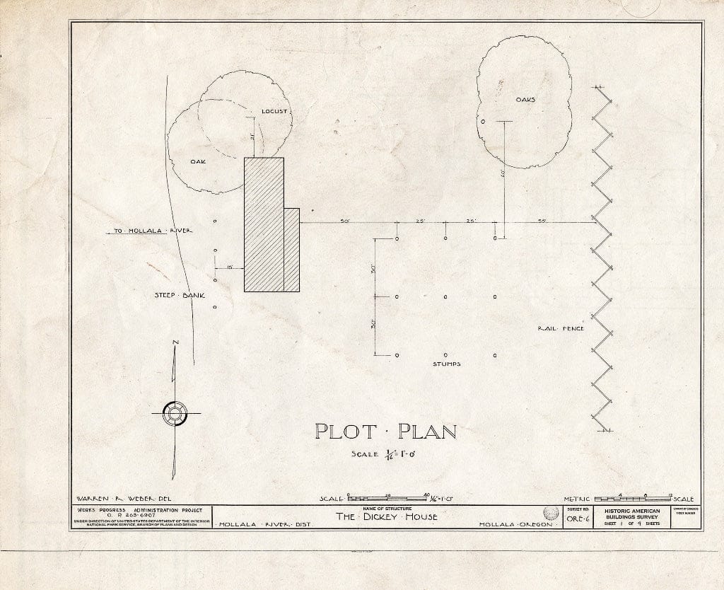 Blueprint HABS ORE,3-Mola.V,1- (Sheet 1 of 9) - John K. Dickey House, Molalla, Clackamas County, OR
