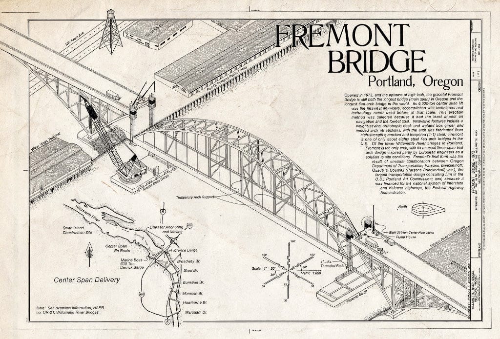 Blueprint HAER OR-104 (Sheet 1 of 1) - Fremont Bridge, Spanning Willamette River, Carrying Interstate 405 northbound & southbound, Portland, Multnomah County, OR