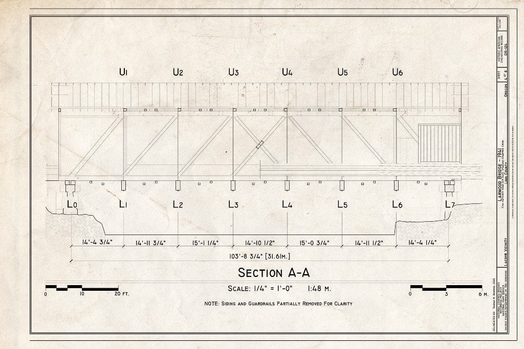 Blueprint Section A-A - Larwood Bridge, Spanning Crabtree Creek, Fish Hatchery Road (CR 648), Lacomb, Linn County, OR