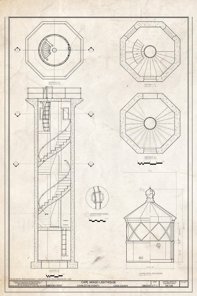 Blueprint Section and Lantern Room - Cape Arago Lighthouse, Gregory Point, Charleston, Coos County, OR