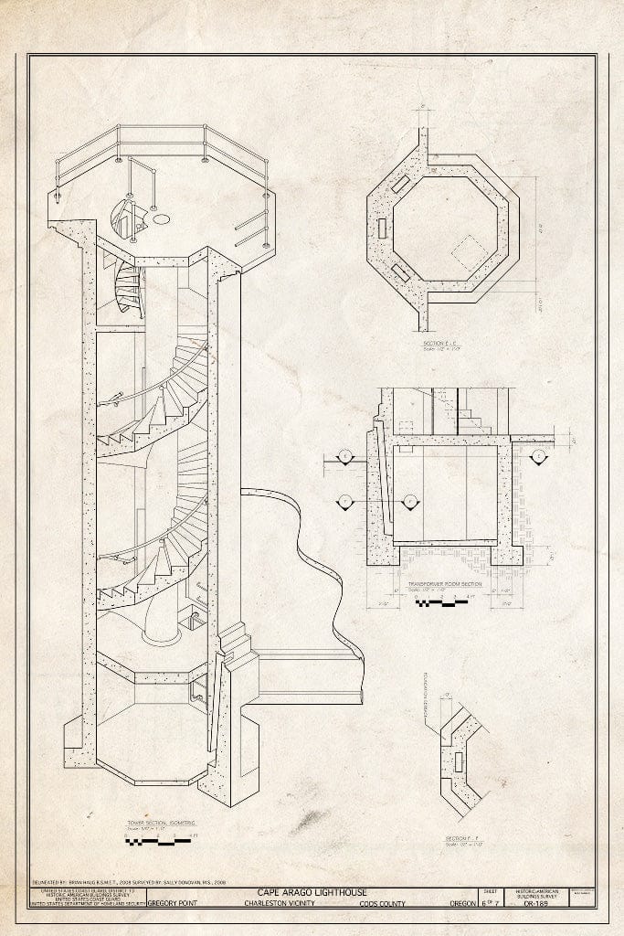 Blueprint Isometric Tower Section and Transformer Room Section - Cape Arago Lighthouse, Gregory Point, Charleston, Coos County, OR