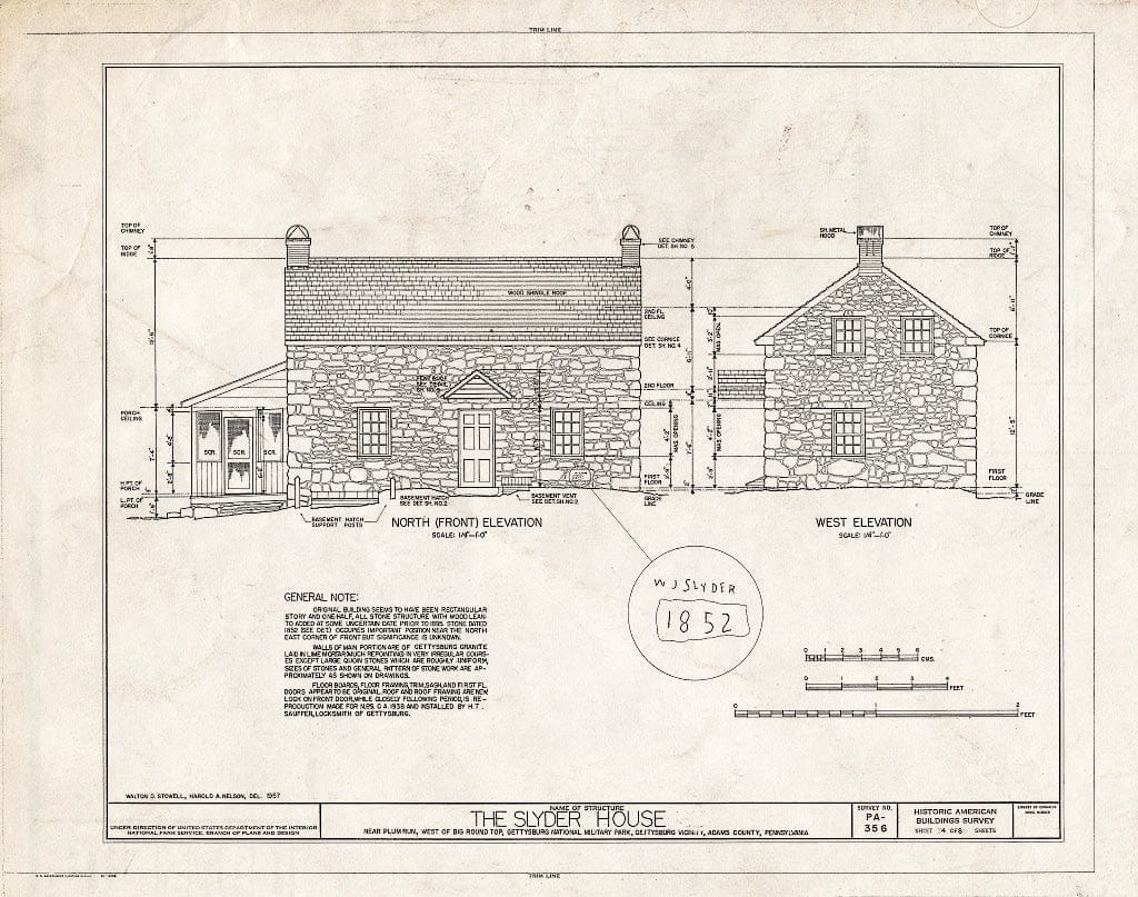Blueprint HABS PA,1-GET,4- (Sheet 4 of 8) - Slyder House, Plum Run Near Big Round Top, Gettysburg, Adams County, PA
