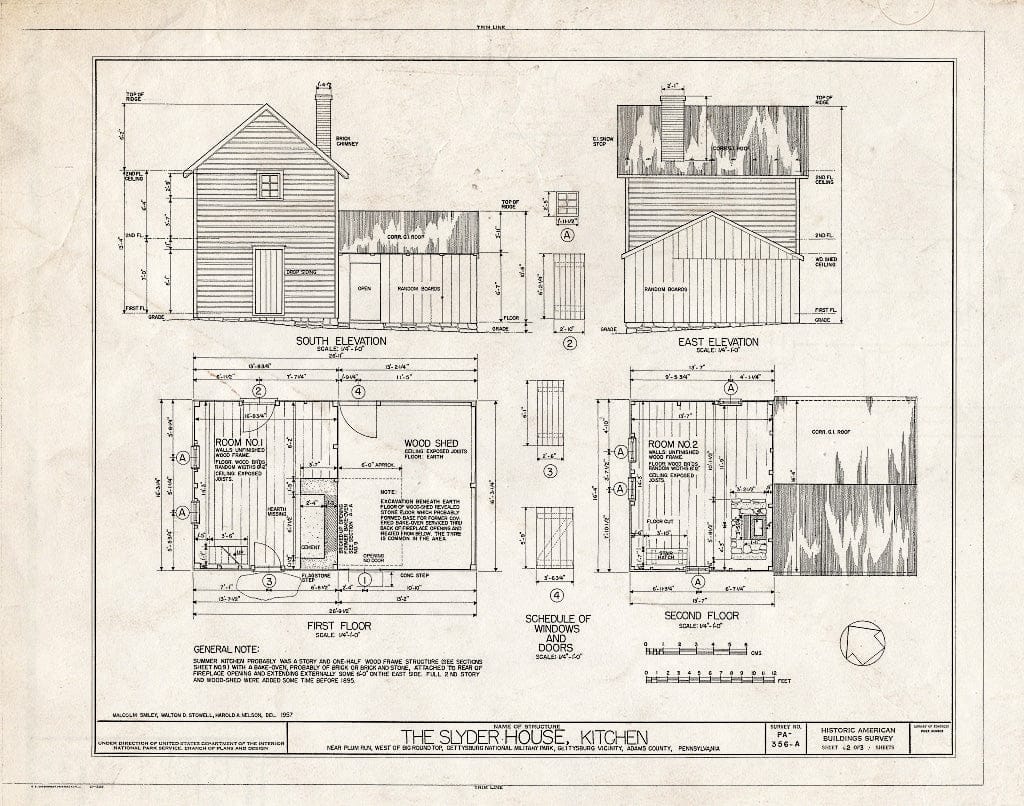 Blueprint HABS PA,1-GET,4A- (Sheet 2 of 3) - Slyder House, Kitchen, Near Plum Run, West of Big Round Top, Gettysburg, Adams County, PA