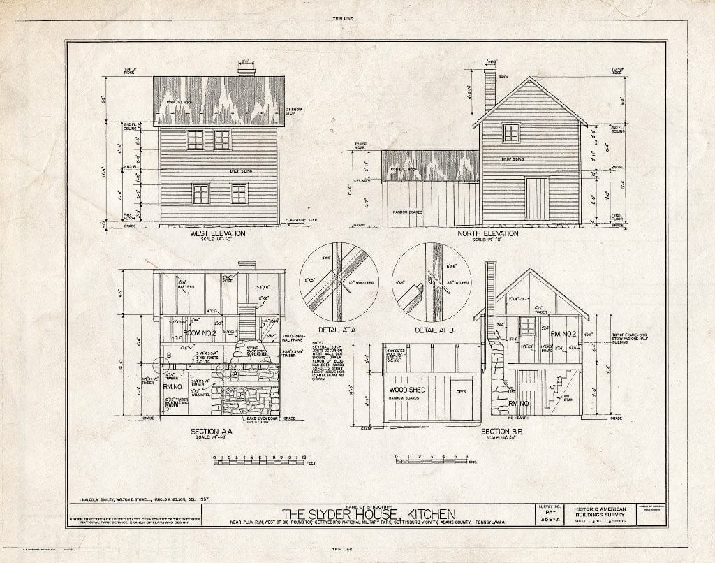 Blueprint HABS PA,1-GET,4A- (Sheet 3 of 3) - Slyder House, Kitchen, Near Plum Run, West of Big Round Top, Gettysburg, Adams County, PA