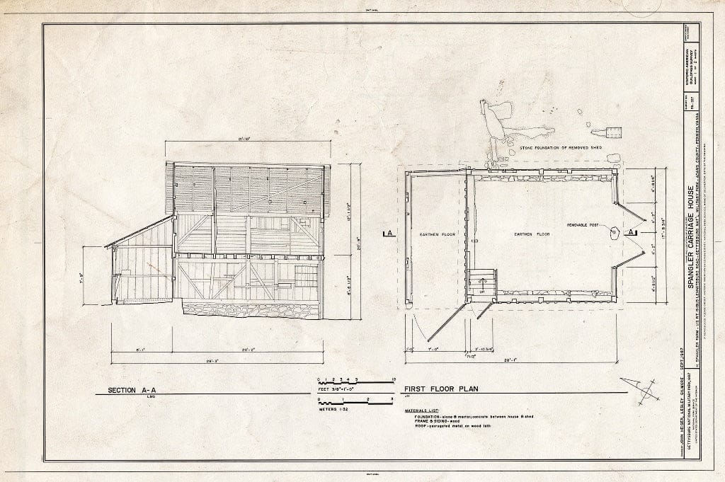 Blueprint HABS PA,1-GET,5- (Sheet 1 of 2) - Spangler Farm Carriage House, Emmitsburg Road (U.S. Route 15), Gettysburg, Adams County, PA