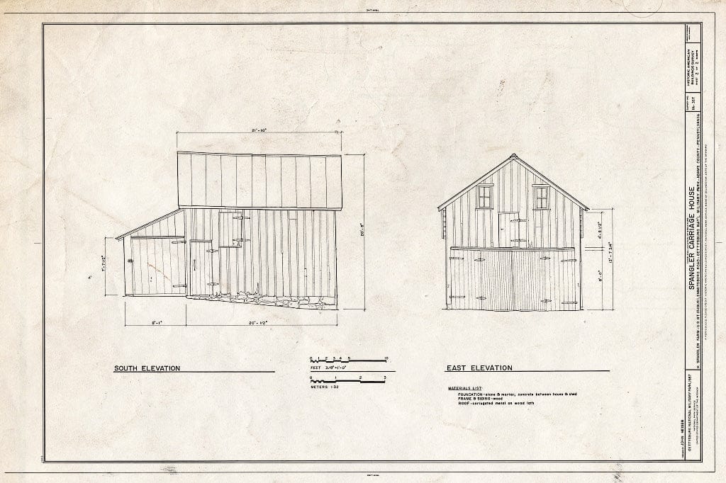 Blueprint HABS PA,1-GET,5- (Sheet 2 of 2) - Spangler Farm Carriage House, Emmitsburg Road (U.S. Route 15), Gettysburg, Adams County, PA