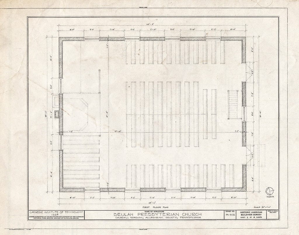 Blueprint HABS PA,2-CHURCHL,1- (Sheet 2 of 8) - Beulah Presbyterian Church, Beulah Road (State Route 130), Churchill, Allegheny County, PA