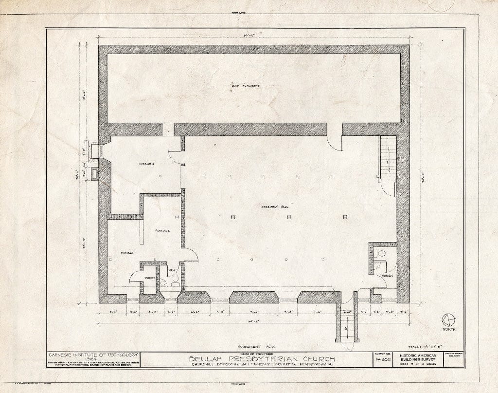 Blueprint HABS PA,2-CHURCHL,1- (Sheet 3 of 8) - Beulah Presbyterian Church, Beulah Road (State Route 130), Churchill, Allegheny County, PA