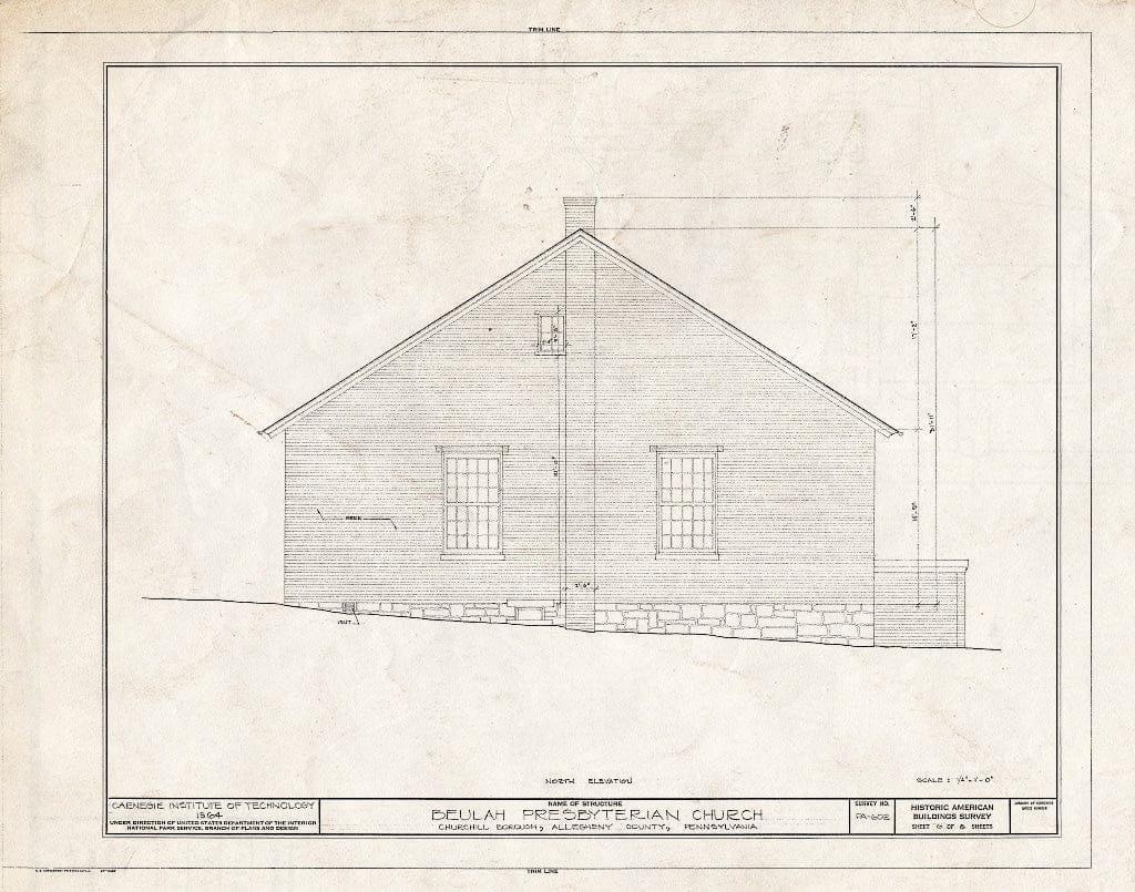 Blueprint HABS PA,2-CHURCHL,1- (Sheet 6 of 8) - Beulah Presbyterian Church, Beulah Road (State Route 130), Churchill, Allegheny County, PA