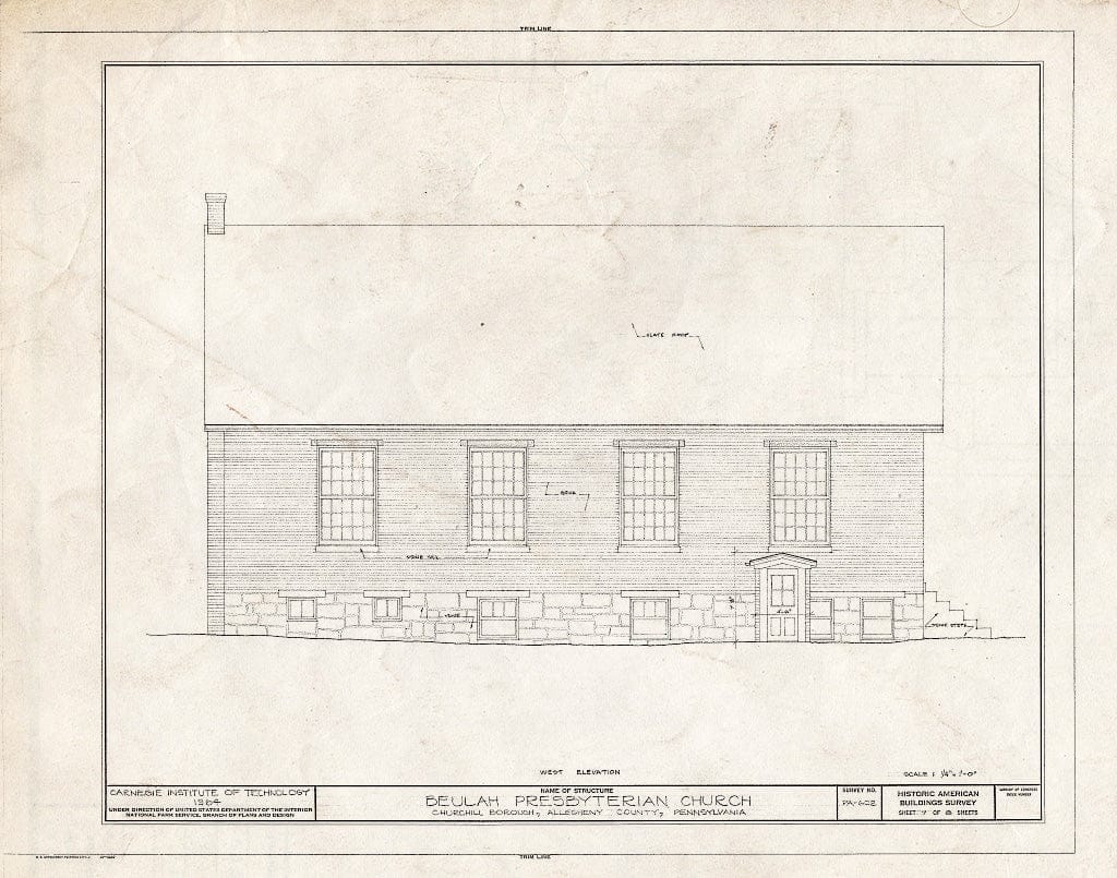 Blueprint HABS PA,2-CHURCHL,1- (Sheet 7 of 8) - Beulah Presbyterian Church, Beulah Road (State Route 130), Churchill, Allegheny County, PA