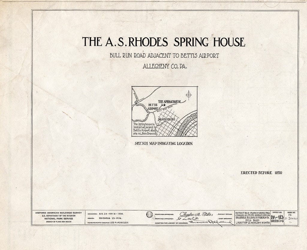 Blueprint HABS PA,2-DRAVO.V,1-A- (Sheet 0 of 3) - A. S. Rhodes Springhouse, Bull Run Road, Dravosburg, Allegheny County, PA