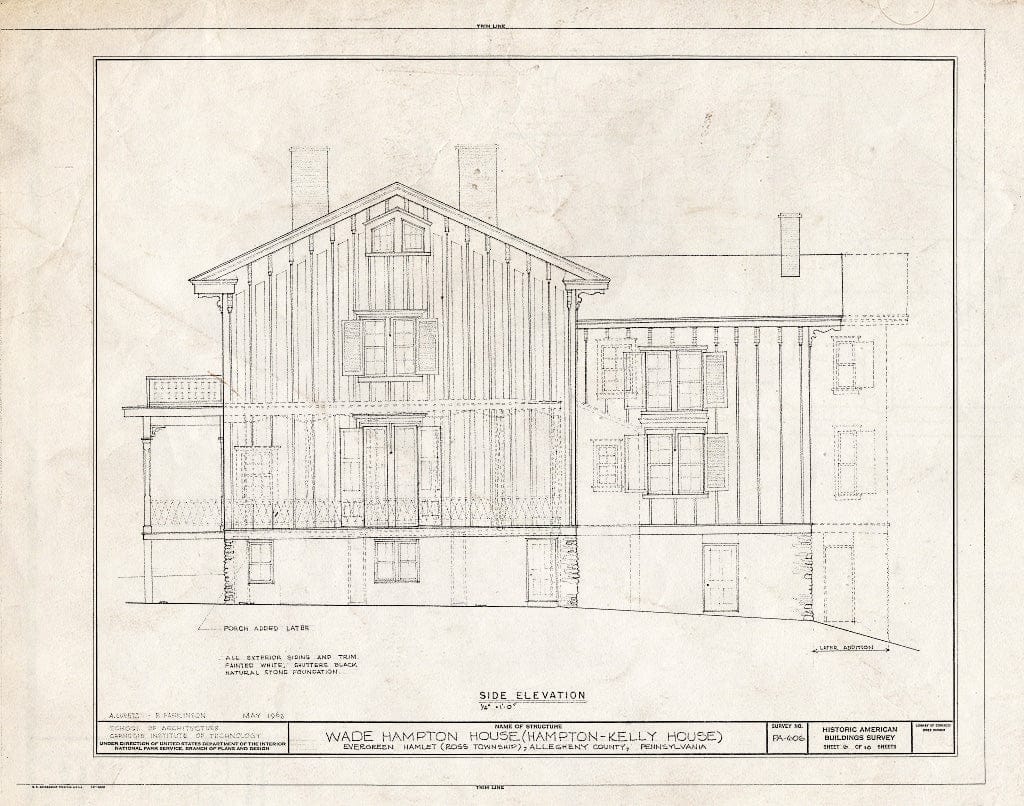 Blueprint HABS PA,2-EVGHM,1- (Sheet 6 of 10) - Wade Hampton House, Evergreen Hamlet Road (Ross Township), Evergreen, Allegheny County, PA