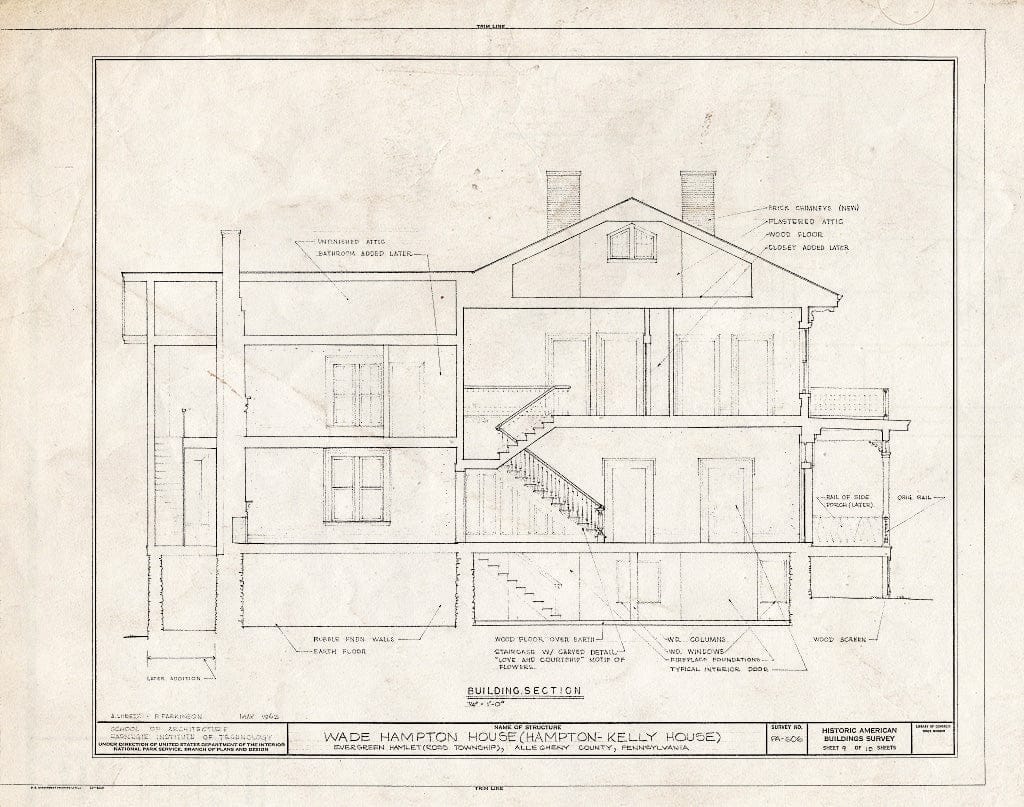 Blueprint HABS PA,2-EVGHM,1- (Sheet 9 of 10) - Wade Hampton House, Evergreen Hamlet Road (Ross Township), Evergreen, Allegheny County, PA