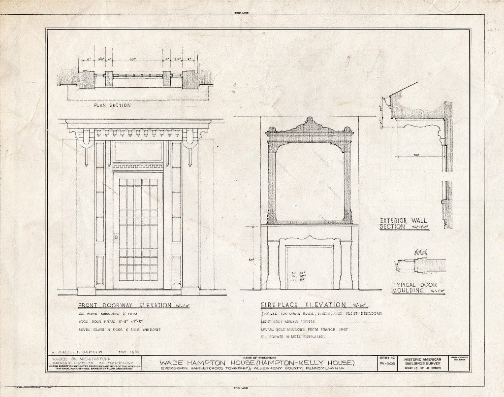 Blueprint HABS PA,2-EVGHM,1- (Sheet 10 of 10) - Wade Hampton House, Evergreen Hamlet Road (Ross Township), Evergreen, Allegheny County, PA