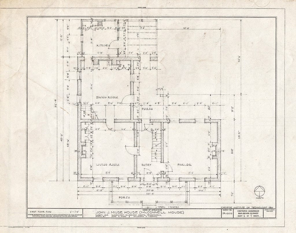 Blueprint HABS PA,2-MCKSPT,1- (Sheet 2 of 7) - John J. Muse House, Muse's Lane, McKeesport, Allegheny County, PA
