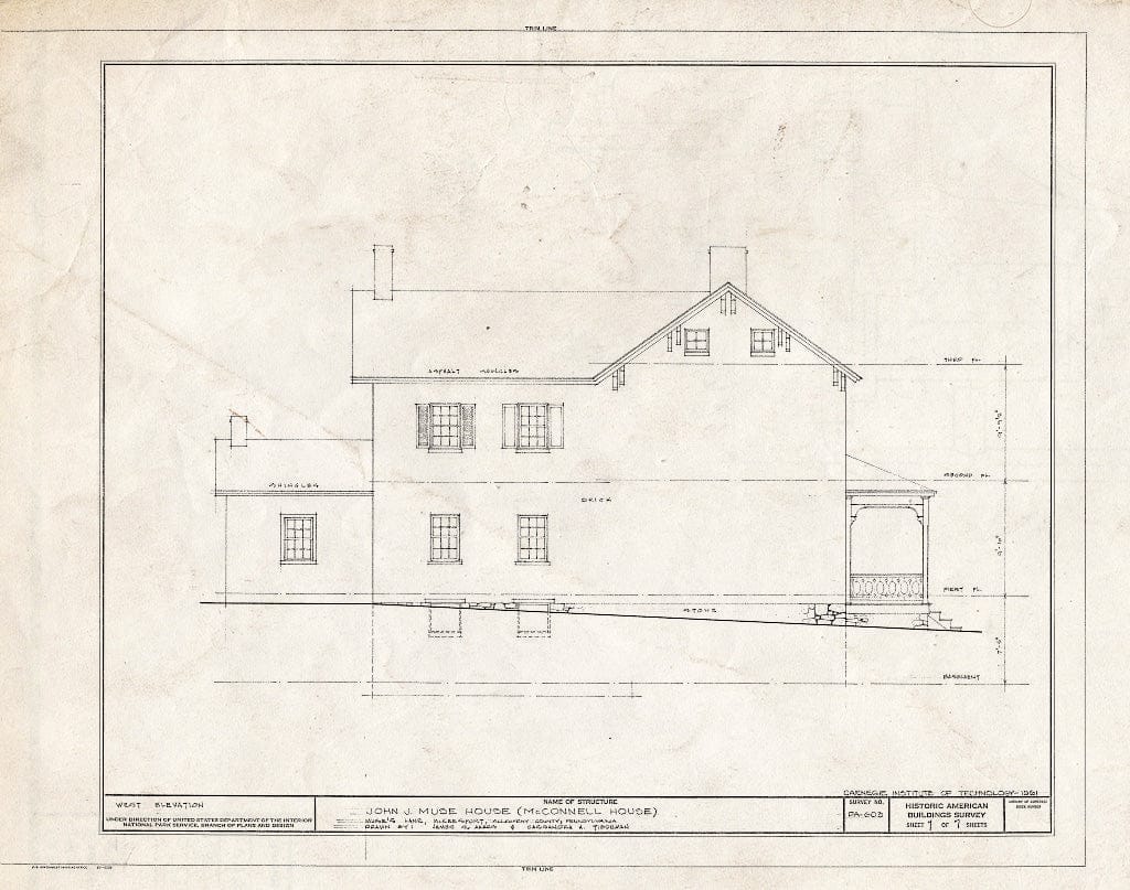 Blueprint HABS PA,2-MCKSPT,1- (Sheet 7 of 7) - John J. Muse House, Muse's Lane, McKeesport, Allegheny County, PA