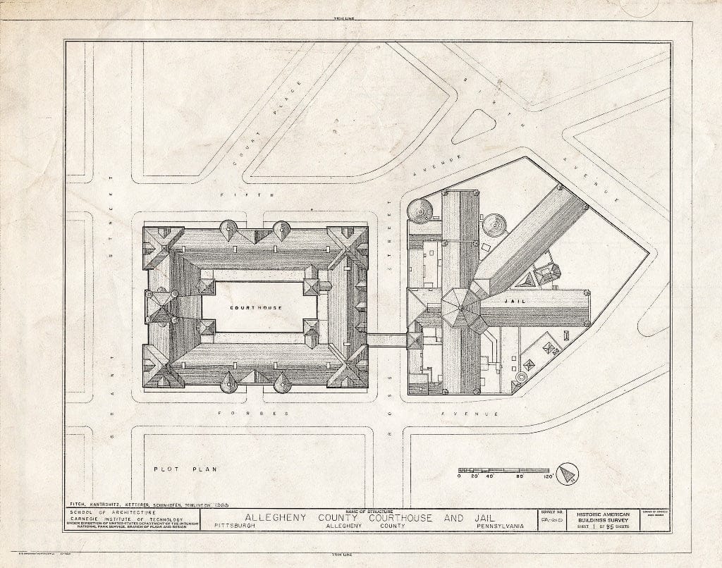 Blueprint HABS PA,2-PITBU,29- (Sheet 1 of 35) - Allegheny County Courthouse & Jail, 436 Grant Street (Courthouse), 420 Ross Street (Jail), Pittsburgh, Allegheny County, PA