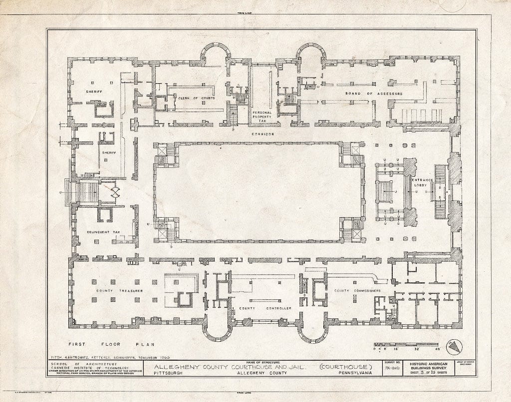 Blueprint HABS PA,2-PITBU,29- (Sheet 3 of 35) - Allegheny County Courthouse & Jail, 436 Grant Street (Courthouse), 420 Ross Street (Jail), Pittsburgh, Allegheny County, PA