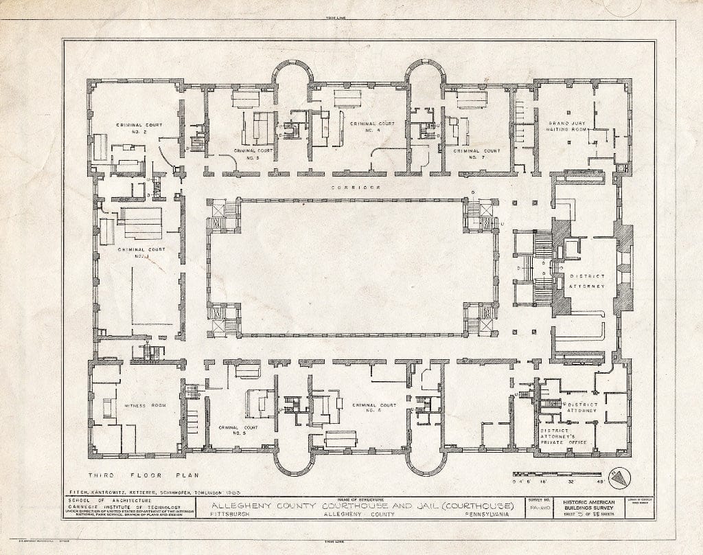 Blueprint HABS PA,2-PITBU,29- (Sheet 5 of 35) - Allegheny County Courthouse & Jail, 436 Grant Street (Courthouse), 420 Ross Street (Jail), Pittsburgh, Allegheny County, PA
