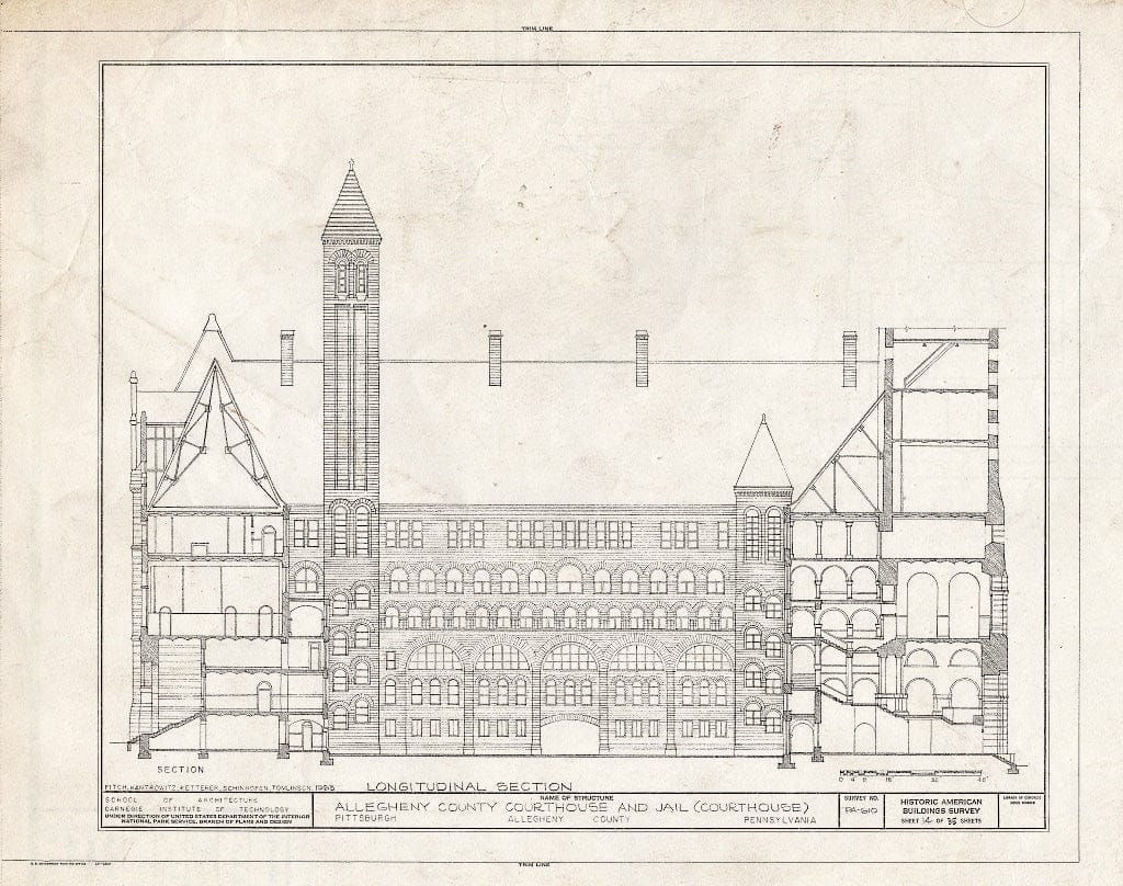 Blueprint HABS PA,2-PITBU,29- (Sheet 14 of 35) - Allegheny County Courthouse & Jail, 436 Grant Street (Courthouse), 420 Ross Street (Jail), Pittsburgh, Allegheny County, PA