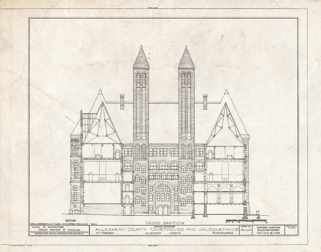 Blueprint HABS PA,2-PITBU,29- (Sheet 15 of 35) - Allegheny County Courthouse & Jail, 436 Grant Street (Courthouse), 420 Ross Street (Jail), Pittsburgh, Allegheny County, PA
