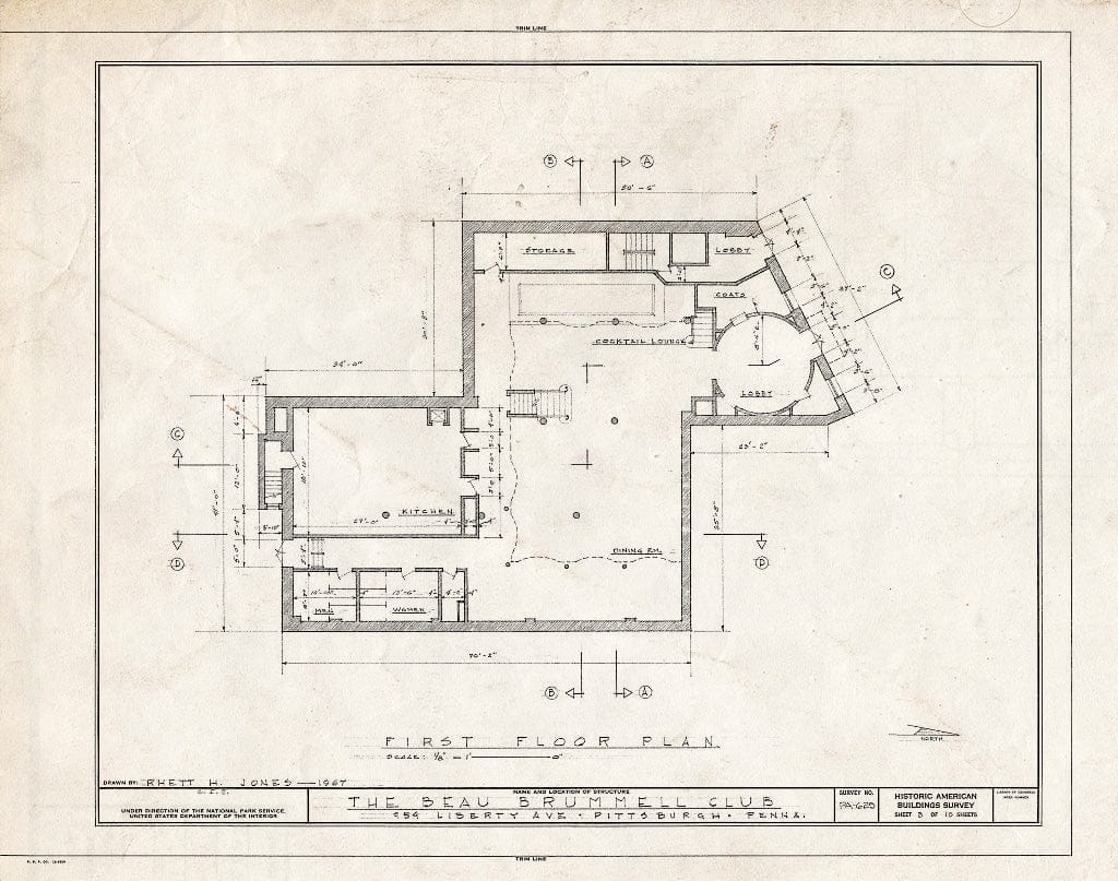 Blueprint HABS PA,2-PITBU,30- (Sheet 3 of 10) - Beau Brummell Club, 954 Liberty Avenue, Pittsburgh, Allegheny County, PA