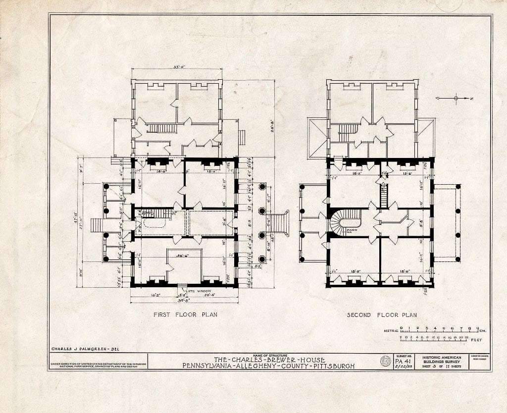 Blueprint HABS PA,2-PITBU,7- (Sheet 3 of 11) - Charles Brewer House, 1131 Western Avenue, Pittsburgh, Allegheny County, PA