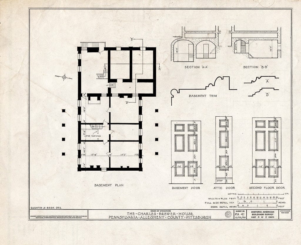 Blueprint HABS PA,2-PITBU,7- (Sheet 4 of 11) - Charles Brewer House, 1131 Western Avenue, Pittsburgh, Allegheny County, PA