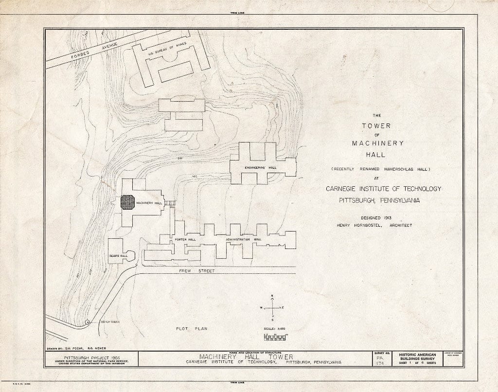 Blueprint HABS PA,2-PITBU,24A- (Sheet 1 of 6) - Carnegie Institute of Technology, Machinery Hall Tower, Carnegie Mellon University Campus, Pittsburgh, Allegheny County, PA