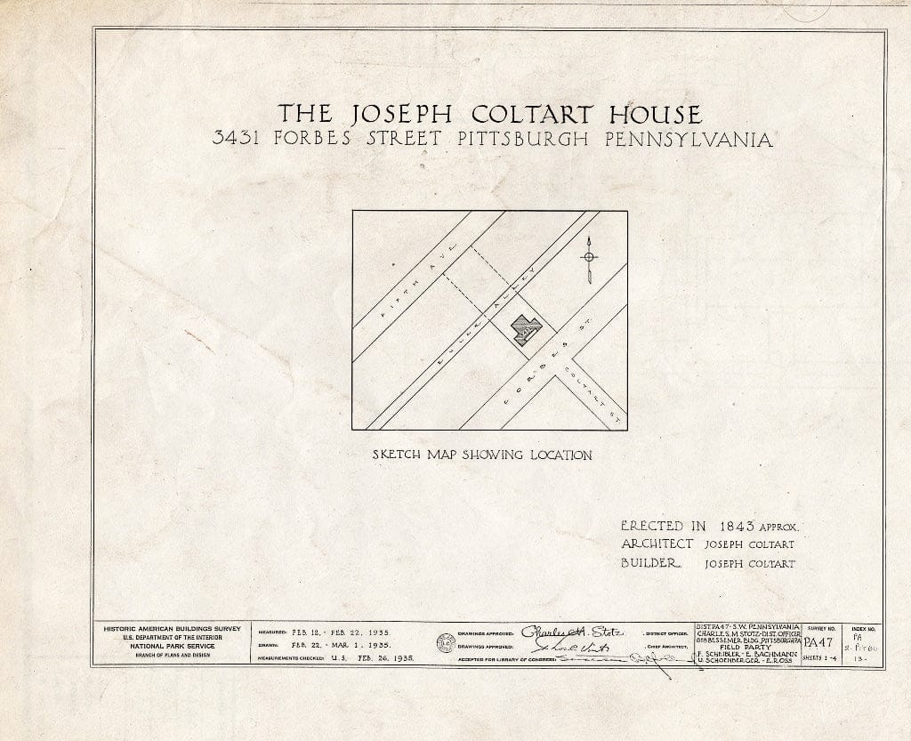 Blueprint HABS PA,2-PITBU,13- (Sheet 0 of 4) - Joseph Coltart House, 3431 Forbes Street, Pittsburgh, Allegheny County, PA
