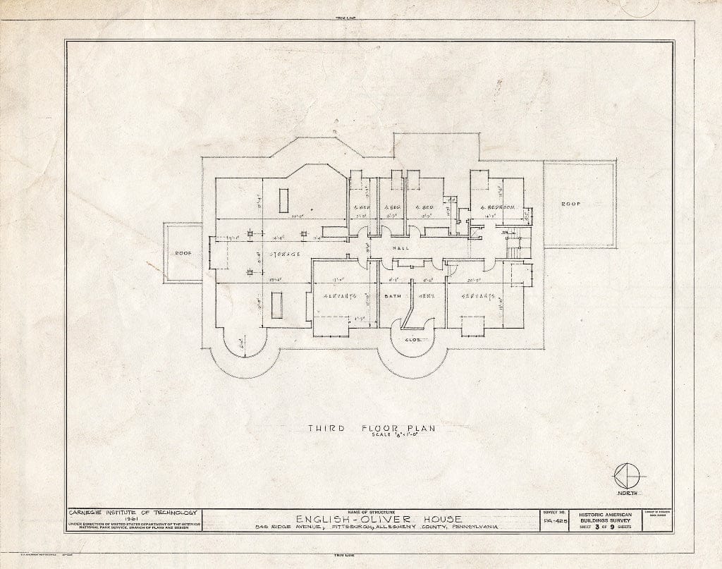 Blueprint HABS PA,2-PITBU,17- (Sheet 3 of 9) - English-Oliver House, 845 Ridge Avenue, Pittsburgh, Allegheny County, PA