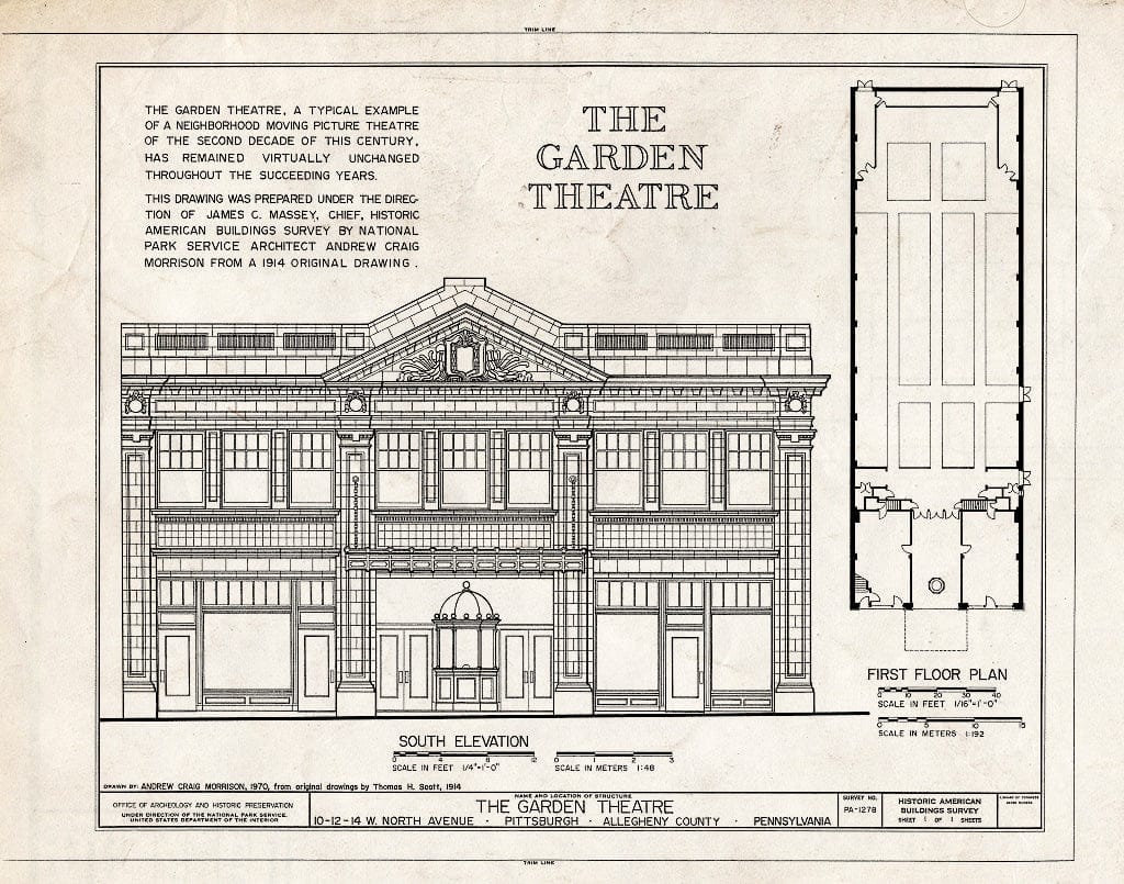 Blueprint HABS PA,2-PITBU,28- (Sheet 1 of 1) - Garden Theater, 10-12-14 West North Avenue, Pittsburgh, Allegheny County, PA