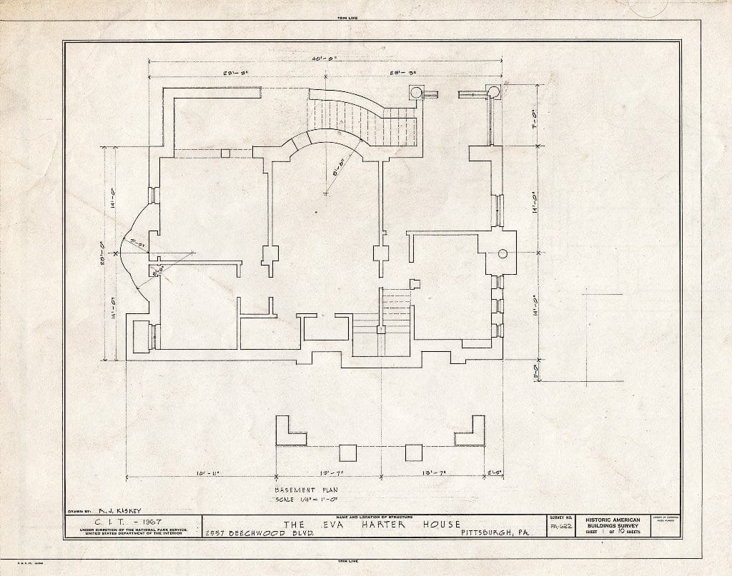 Blueprint HABS PA,2-PITBU,32- (Sheet 1 of 10) - Eva Harter House, 2557 Beechwood Boulevard, Pittsburgh, Allegheny County, PA