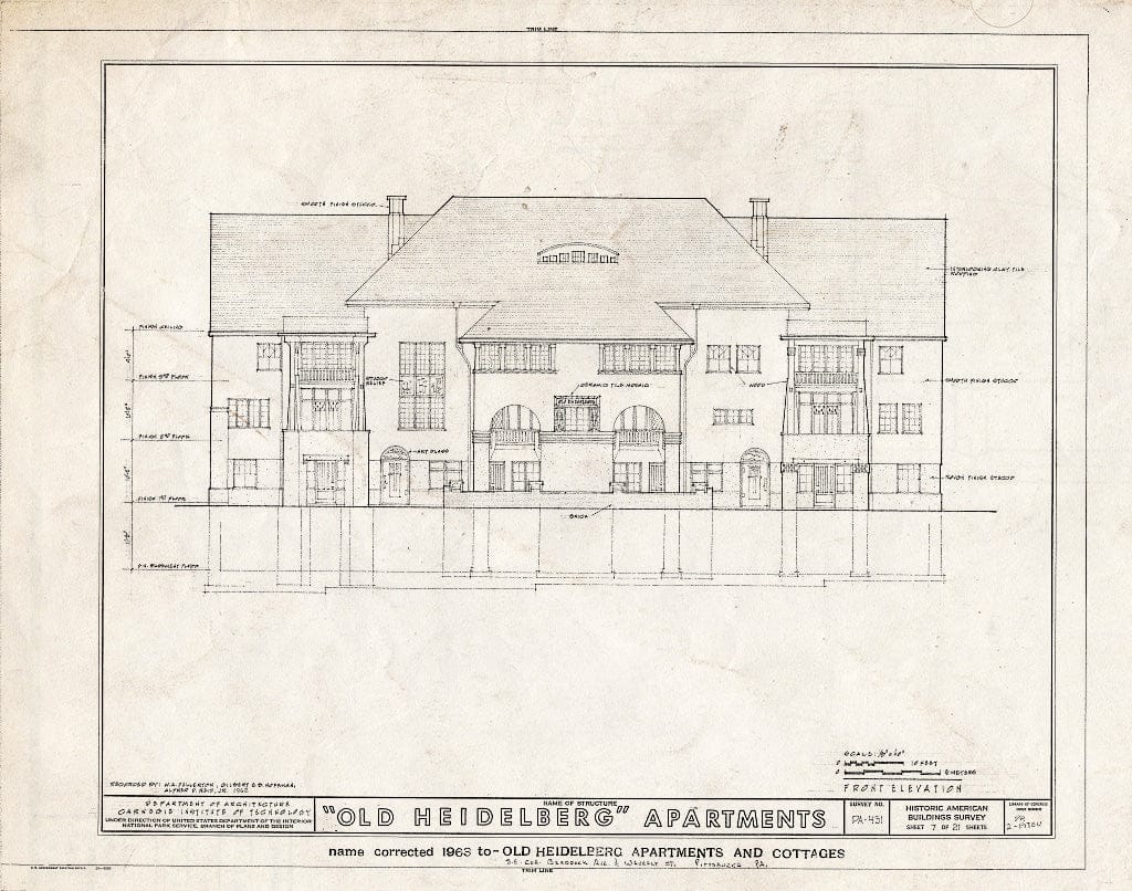 Blueprint HABS PA,2-PITBU,21- (Sheet 7 of 21) - Heidelberg Apartments & Cottages, Braddock Avenue & Waverly Street, Pittsburgh, Allegheny County, PA