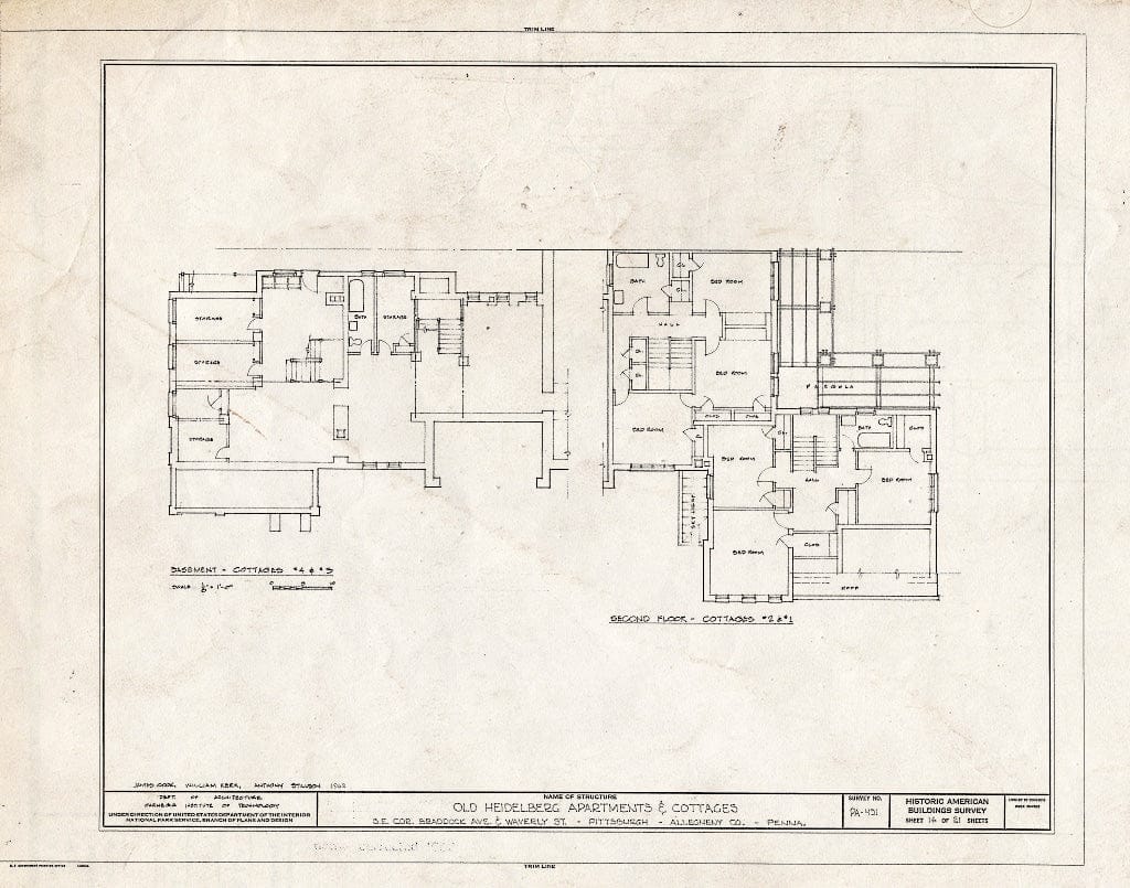 Blueprint HABS PA,2-PITBU,21- (Sheet 16 of 21) - Heidelberg Apartments & Cottages, Braddock Avenue & Waverly Street, Pittsburgh, Allegheny County, PA