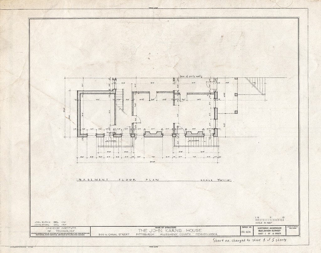Blueprint HABS PA,2-PITBU,16- (Sheet 1 of 5) - John Karns House, 900 North Canal Street, Pittsburgh, Allegheny County, PA