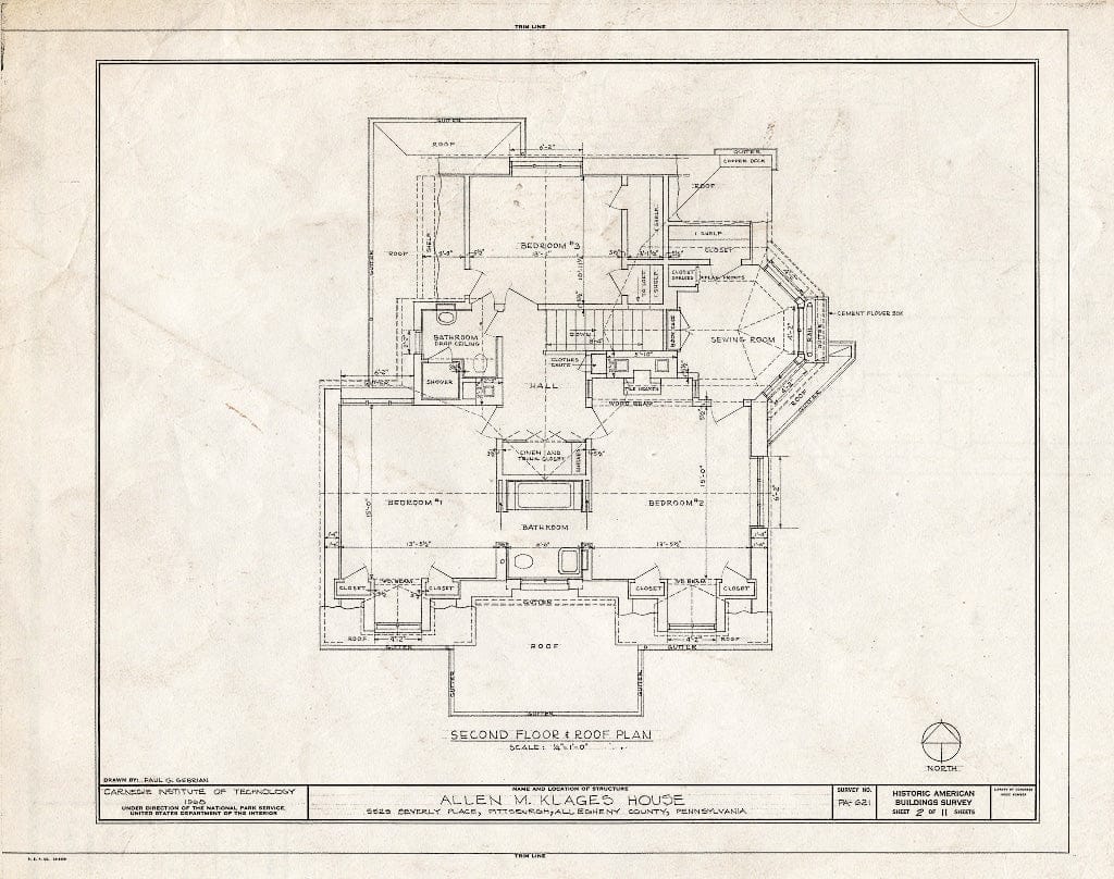 Blueprint HABS PA,2-PITBU,35- (Sheet 2 of 11) - Allen M. Klages House, 5525 Beverly Place, Pittsburgh, Allegheny County, PA
