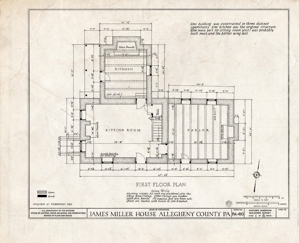 Blueprint HABS PA,2-PITBU.V,1- (Sheet 1 of 8) - James Miller House, Pittsburgh Vicinity, Library, Allegheny County, PA