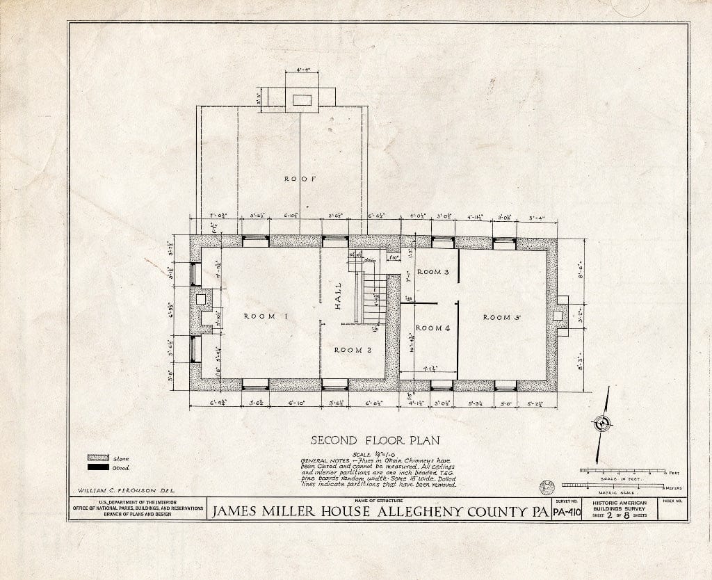 Blueprint HABS PA,2-PITBU.V,1- (Sheet 2 of 8) - James Miller House, Pittsburgh Vicinity, Library, Allegheny County, PA