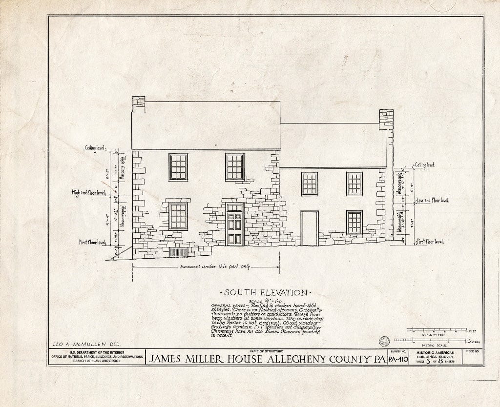 Blueprint HABS PA,2-PITBU.V,1- (Sheet 3 of 8) - James Miller House, Pittsburgh Vicinity, Library, Allegheny County, PA