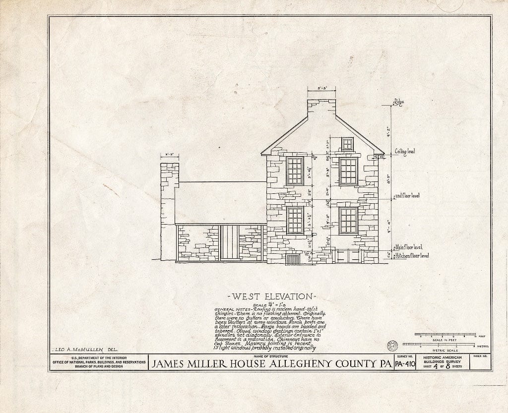 Blueprint HABS PA,2-PITBU.V,1- (Sheet 4 of 8) - James Miller House, Pittsburgh Vicinity, Library, Allegheny County, PA