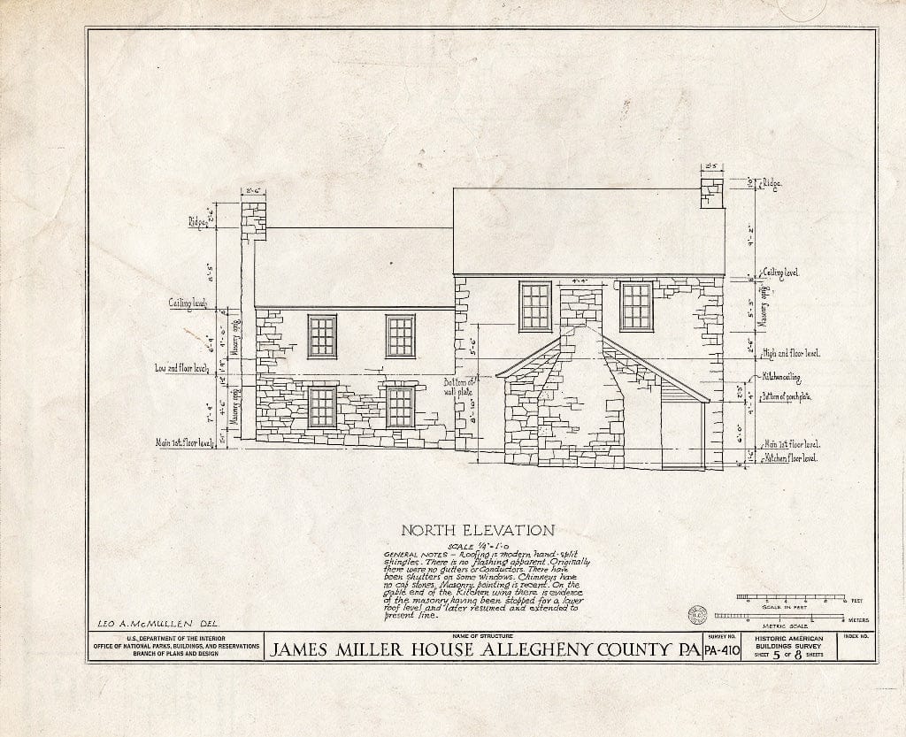 Blueprint HABS PA,2-PITBU.V,1- (Sheet 5 of 8) - James Miller House, Pittsburgh Vicinity, Library, Allegheny County, PA