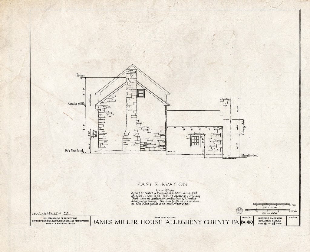 Blueprint HABS PA,2-PITBU.V,1- (Sheet 6 of 8) - James Miller House, Pittsburgh Vicinity, Library, Allegheny County, PA