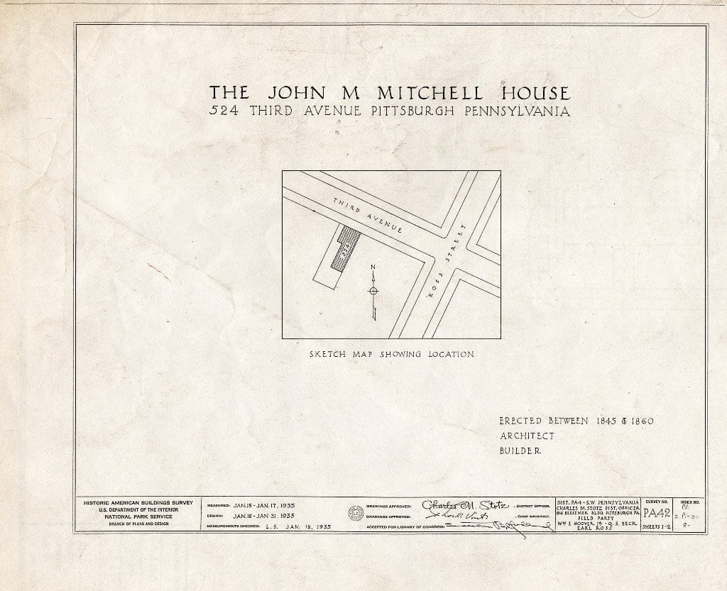 Blueprint HABS PA,2-PITBU,8- (Sheet 0 of 2) - John M. Mitchell House, 524 Third Avenue, Pittsburgh, Allegheny County, PA