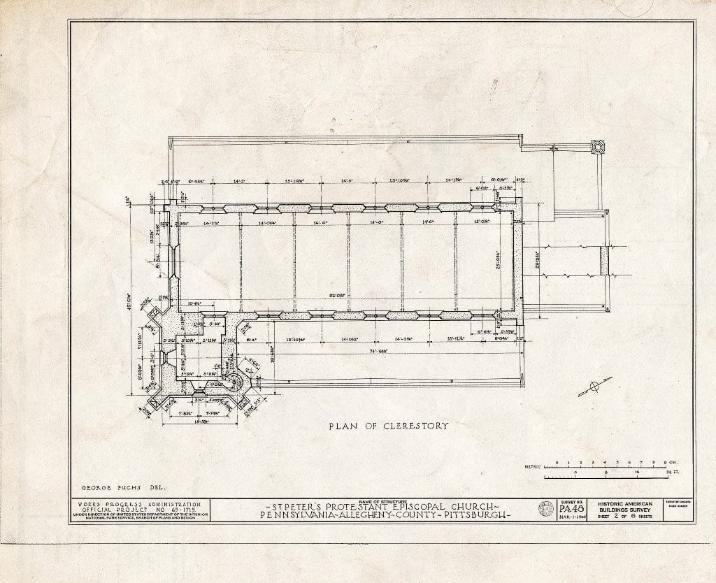 Blueprint HABS PA,2-PITBU,14- (sheet 2 of 6) - St. Peter's Protestant Episcopal Church, Forbes Street & Craft Avenue (moved from Grant Street), Pittsburgh, Allegheny County, PA