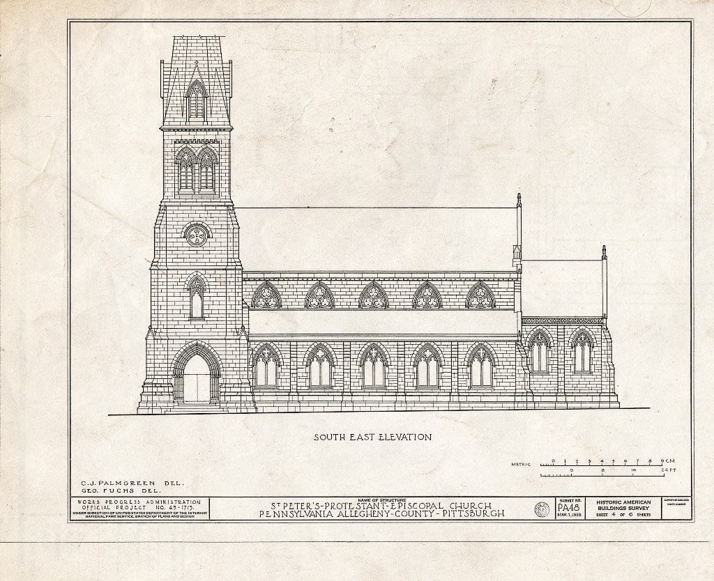 Blueprint HABS PA,2-PITBU,14- (sheet 4 of 6) - St. Peter's Protestant Episcopal Church, Forbes Street & Craft Avenue (moved from Grant Street), Pittsburgh, Allegheny County, PA