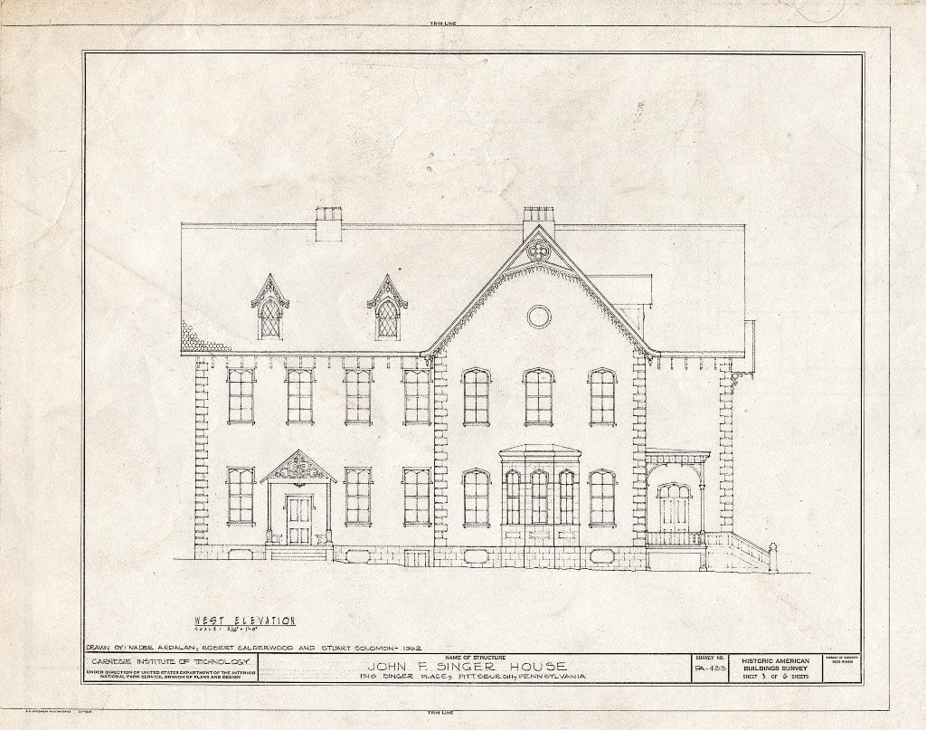 Blueprint HABS PA,2-PITBU,23- (Sheet 3 of 6) - John F. Singer House, 1318 Singer Place, Pittsburgh, Allegheny County, PA