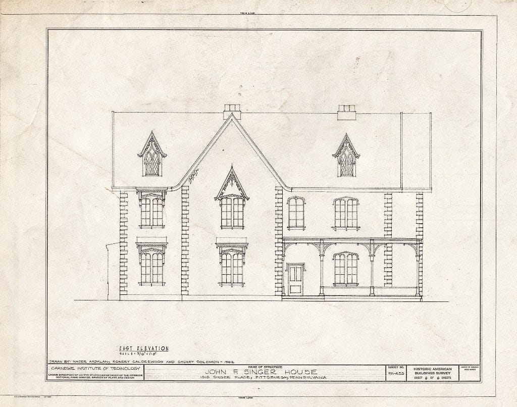Blueprint HABS PA,2-PITBU,23- (Sheet 6 of 6) - John F. Singer House, 1318 Singer Place, Pittsburgh, Allegheny County, PA